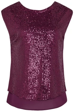 M&Co Womens Dark Purple Sequin Tie Back Top><noscript><img width=