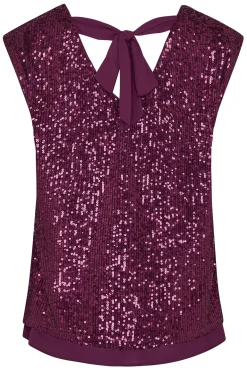 M&Co Womens Dark Purple Sequin Tie Back Top><noscript><img width=