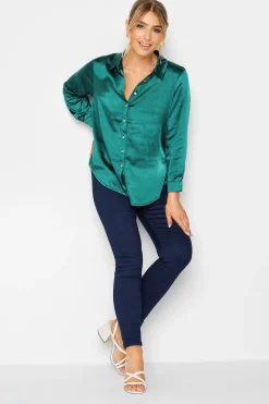 M&Co Womens Emerald Green Satin Shirt>Women Shirts