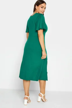 M&Co Womens Forest Green Angel Sleeve Split Hem Midi Dress><noscript><img width=