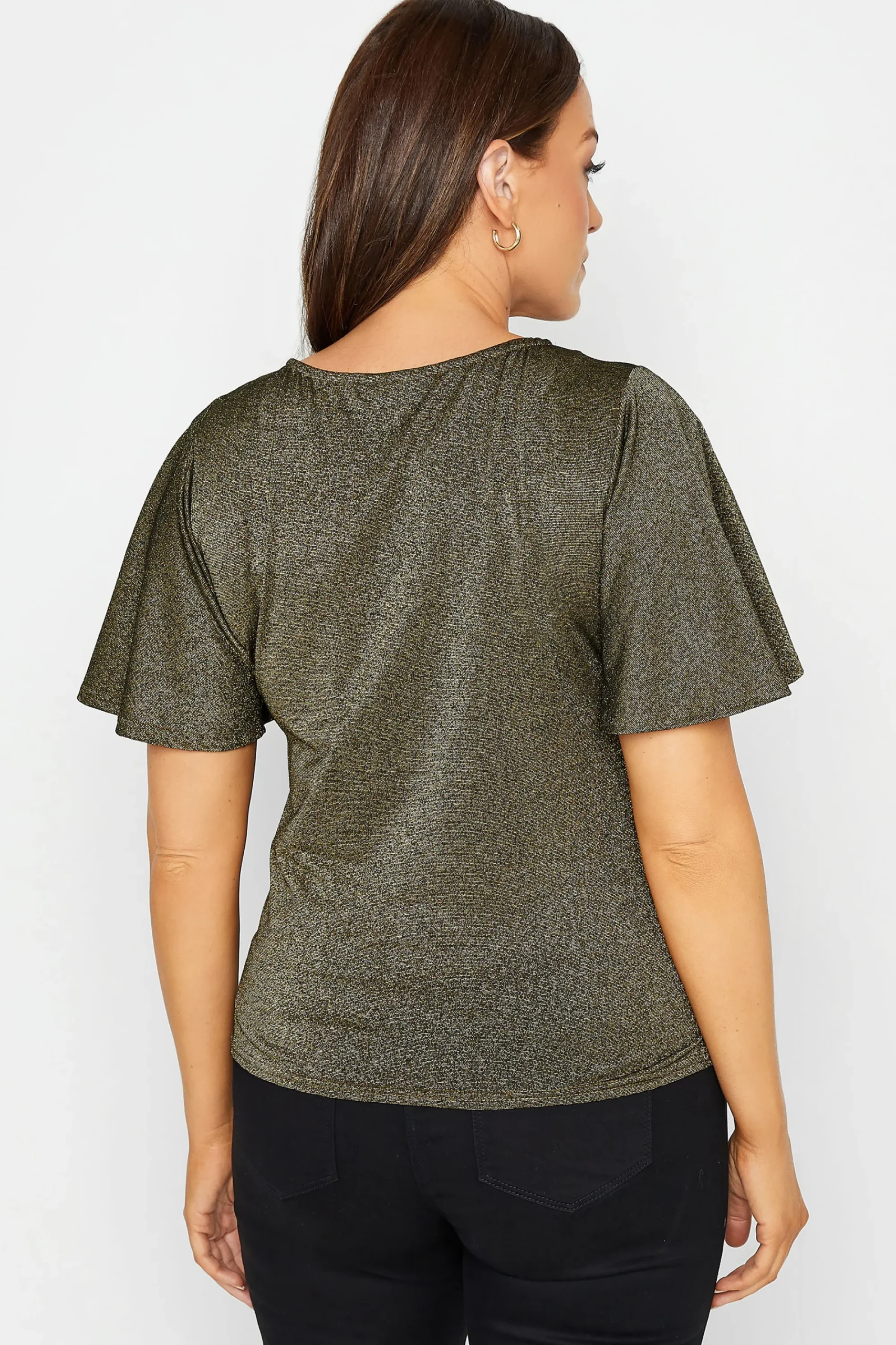 M&Co Womens Gold Angel Sleeve Wrap Top>Women Short Sleeve Tops