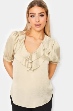 M&Co Womens Gold Frill Front Blouse>Women Short Sleeve Tops
