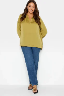 M&Co Womens Gold Satin V-Neck Blouse>Women Shirts