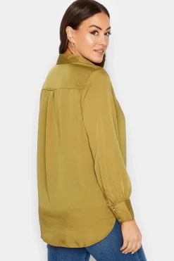 M&Co Womens Gold Satin V-Neck Blouse><noscript><img width=