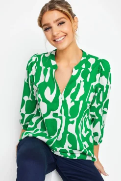 M&Co Womens Green & White Abstract Print 3/4 Sleeve Blouse>Women Blouses