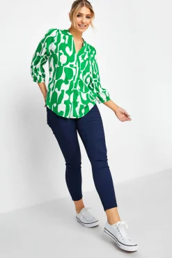 M&Co Womens Green & White Abstract Print 3/4 Sleeve Blouse>Women Blouses