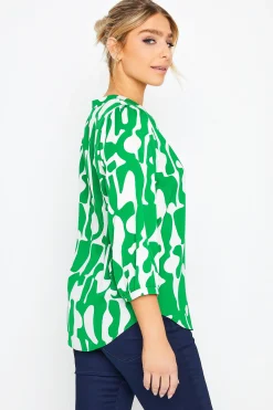 M&Co Womens Green & White Abstract Print 3/4 Sleeve Blouse><noscript><img width=