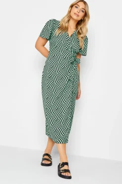M&Co Womens Green Abstract Stripe Wrap Dress>Women Wedding Guest Dresses