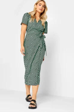 M&Co Womens Green Abstract Stripe Wrap Dress>Women Wedding Guest Dresses