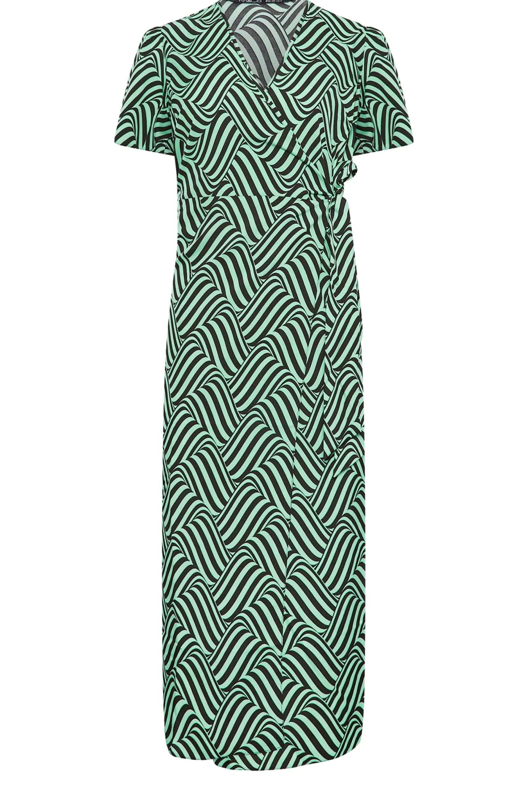 M&Co Womens Green Abstract Stripe Wrap Dress>Women Wedding Guest Dresses