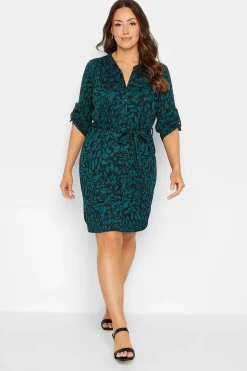 M&Co Womens Green Animal Print Tie Waist Tunic Dress>Women Shirt Dresses