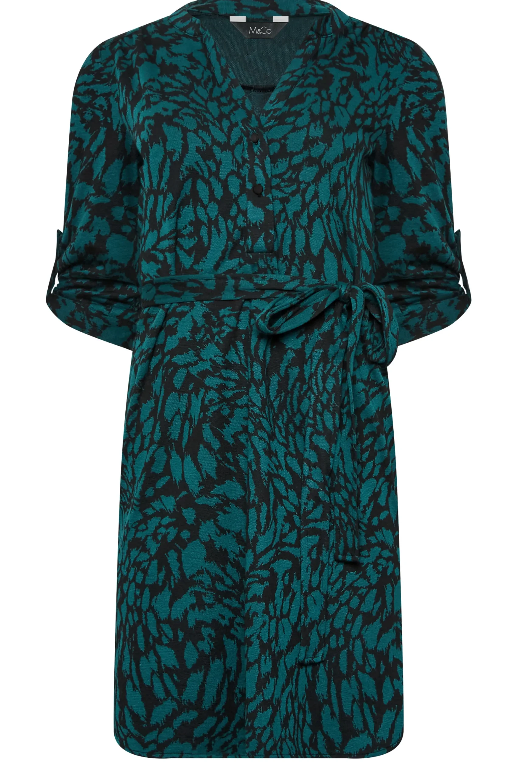 M&Co Womens Green Animal Print Tie Waist Tunic Dress>Women Shirt Dresses