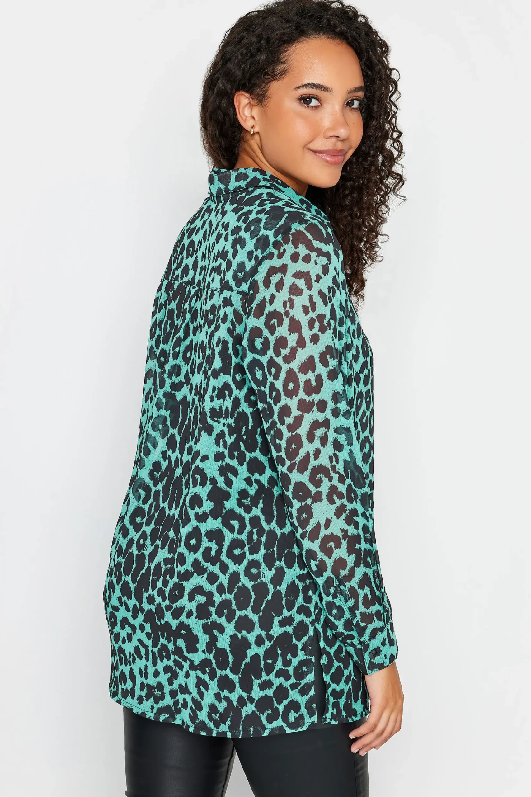 M&Co Womens Green Animal Print Longline Shirt>Women Shirts