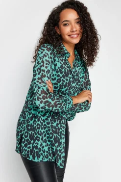 M&Co Womens Green Animal Print Longline Shirt><noscript><img width=