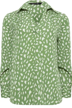 M&Co Womens Green Brush Stroke Print Half Placket Shirt><noscript><img width=