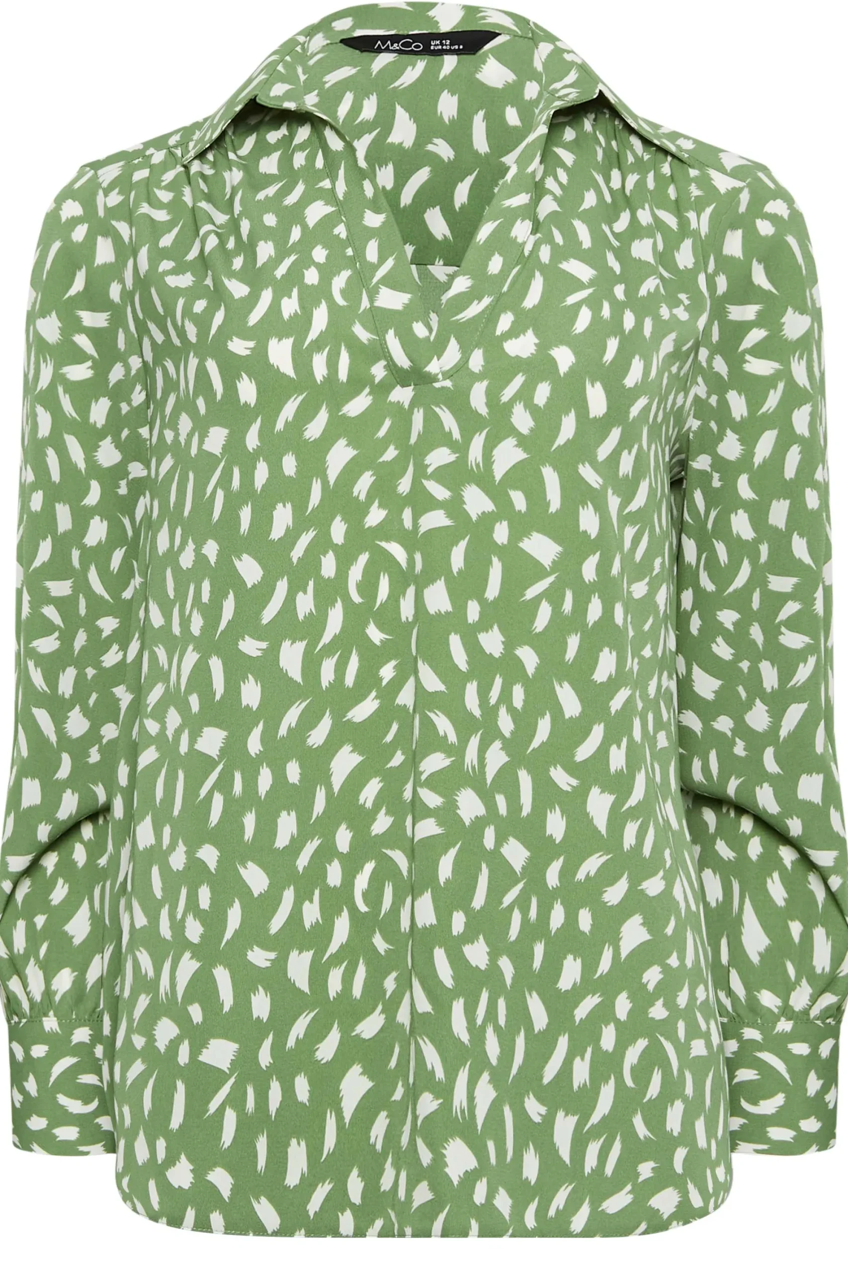 M&Co Womens Green Brush Stroke Print Half Placket Shirt>Women Shirts