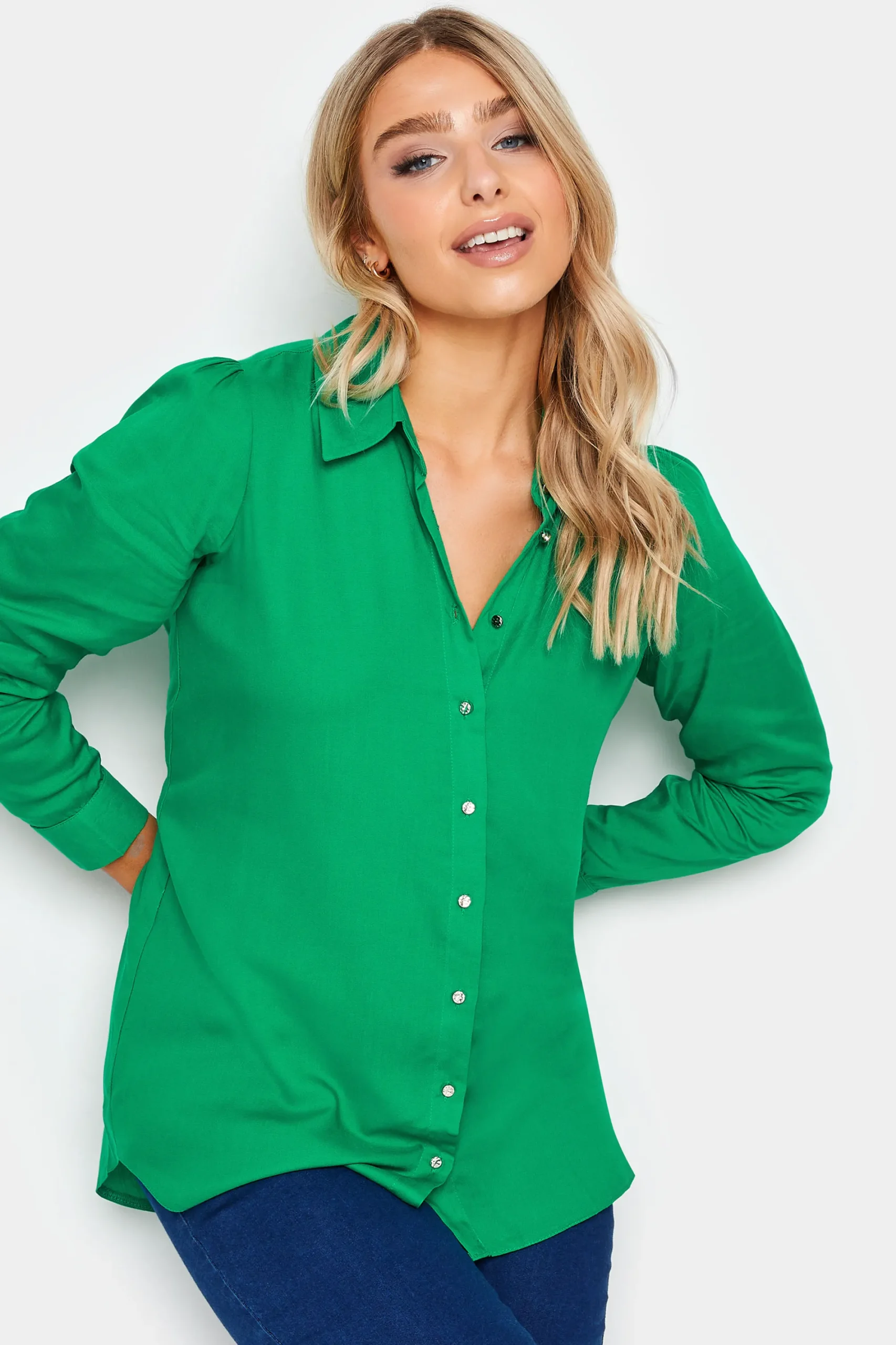 M&Co Womens Green Button Through Tunic Shirt>Women Shirts