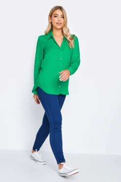 M&Co Womens Green Button Through Tunic Shirt>Women Shirts