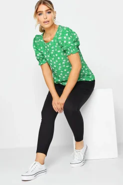 M&Co Womens Green Daisy Print Blouse>Women Short Sleeve Tops