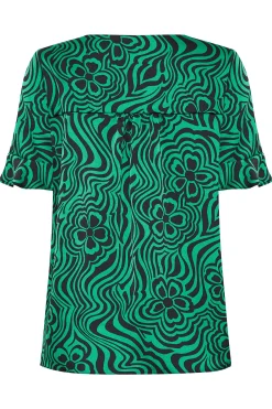 M&Co Womens Green Floral Swirl Print Frill Sleeve Blouse><noscript><img width=