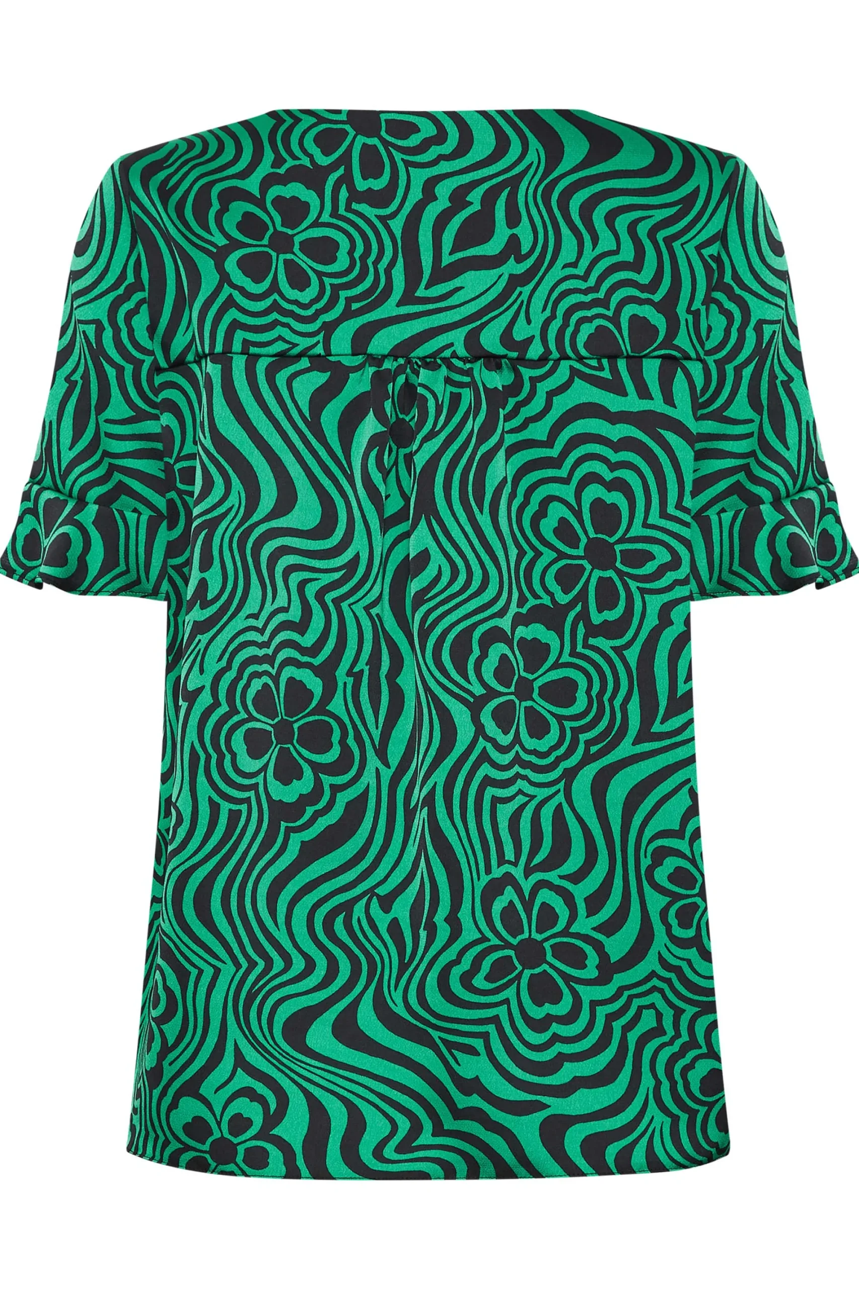 M&Co Womens Green Floral Swirl Print Frill Sleeve Blouse>Women Short Sleeve Tops