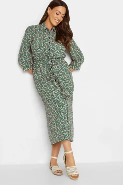 M&Co Womens Green Floral Print Midi Shirt Dress>Women Shirt Dresses