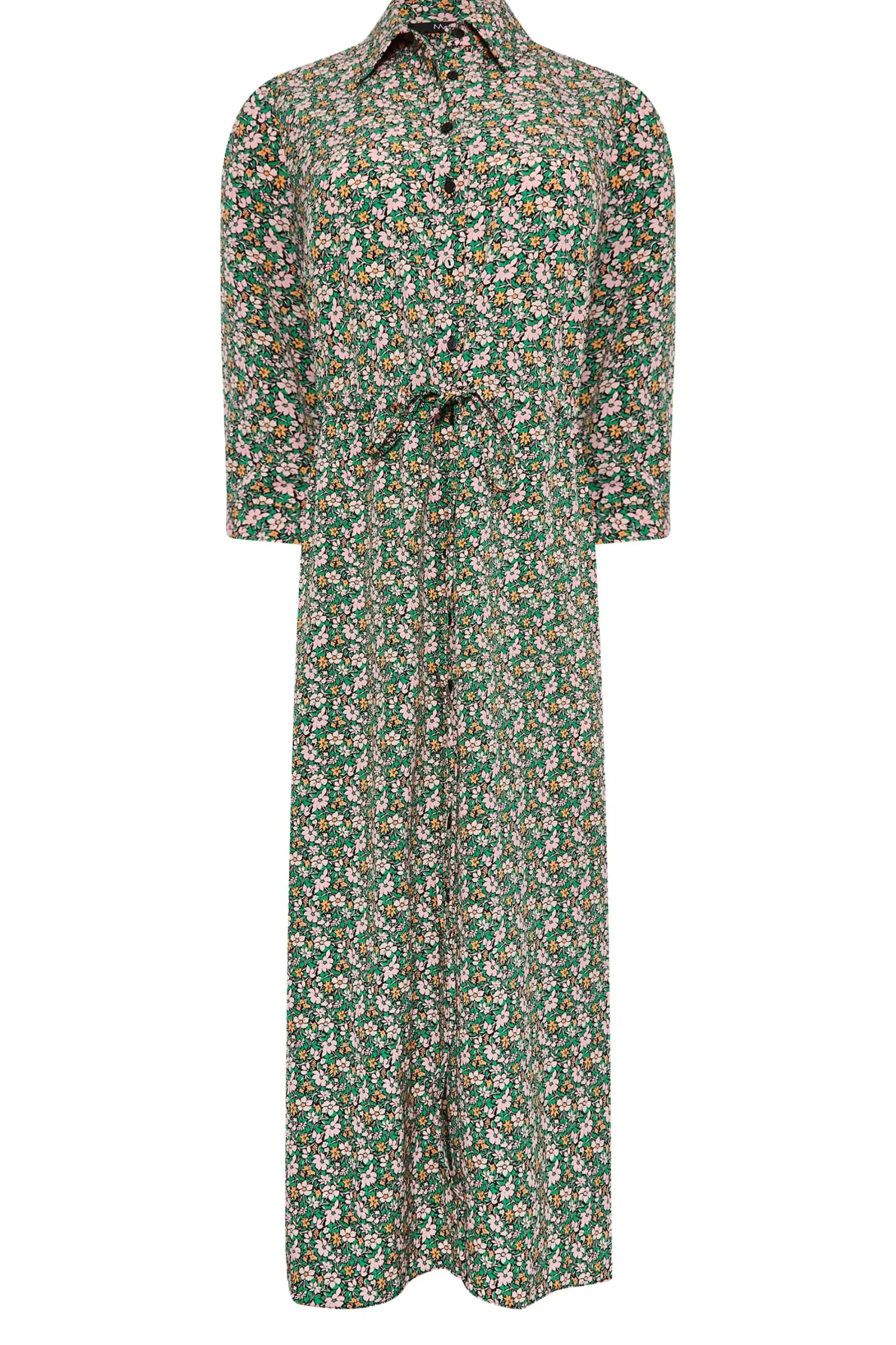 M&Co Womens Green Floral Print Midi Shirt Dress>Women Shirt Dresses