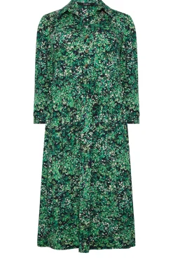 M&Co Womens Green Floral Half Placket Midi Smock Dress><noscript><img width=