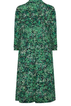 M&Co Womens Green Floral Half Placket Midi Smock Dress><noscript><img width=
