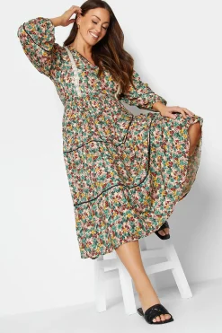 M&Co Womens Green Floral Print Crochet Trim Maxi Dress>Women Maxi Dresses
