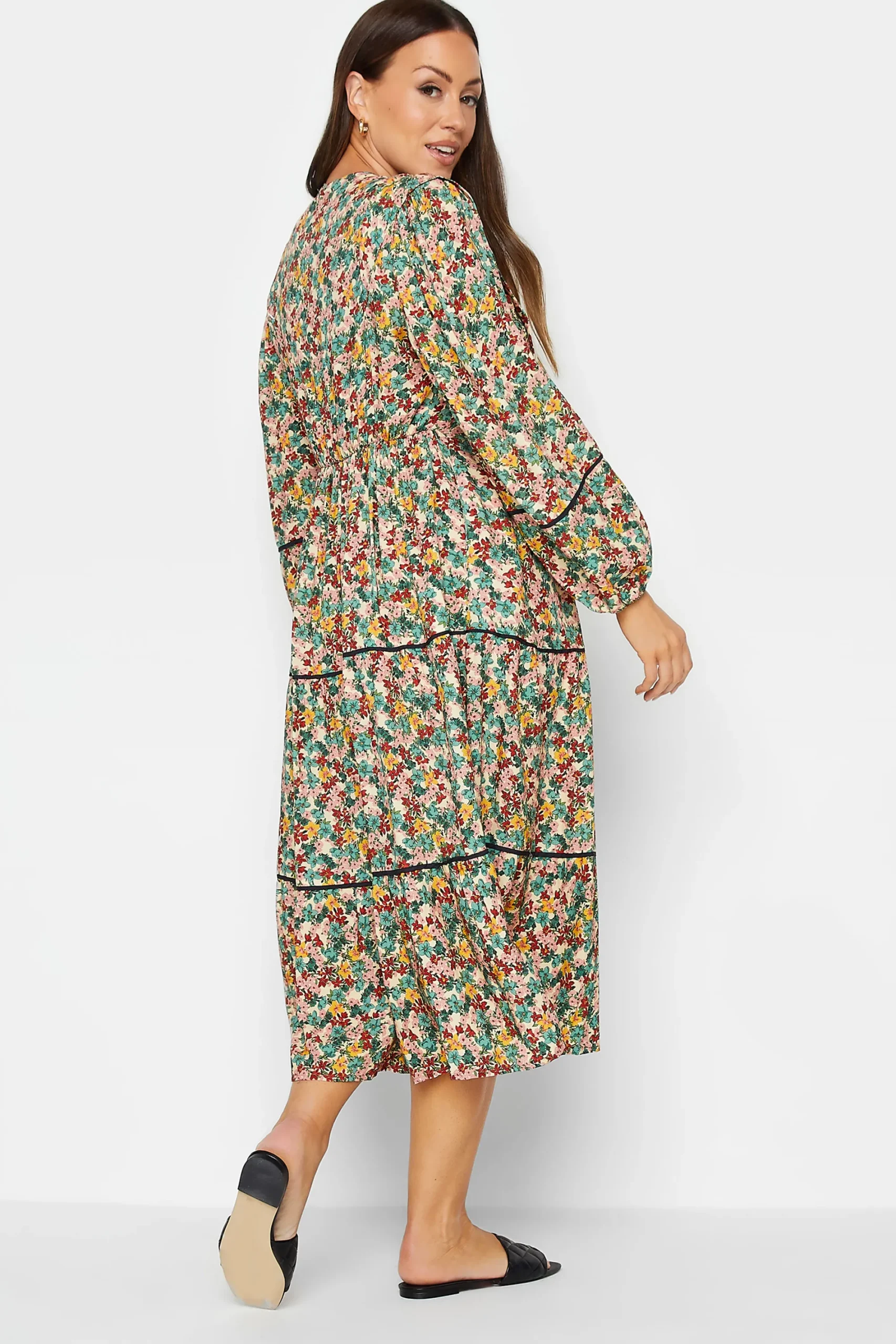 M&Co Womens Green Floral Print Crochet Trim Maxi Dress>Women Maxi Dresses
