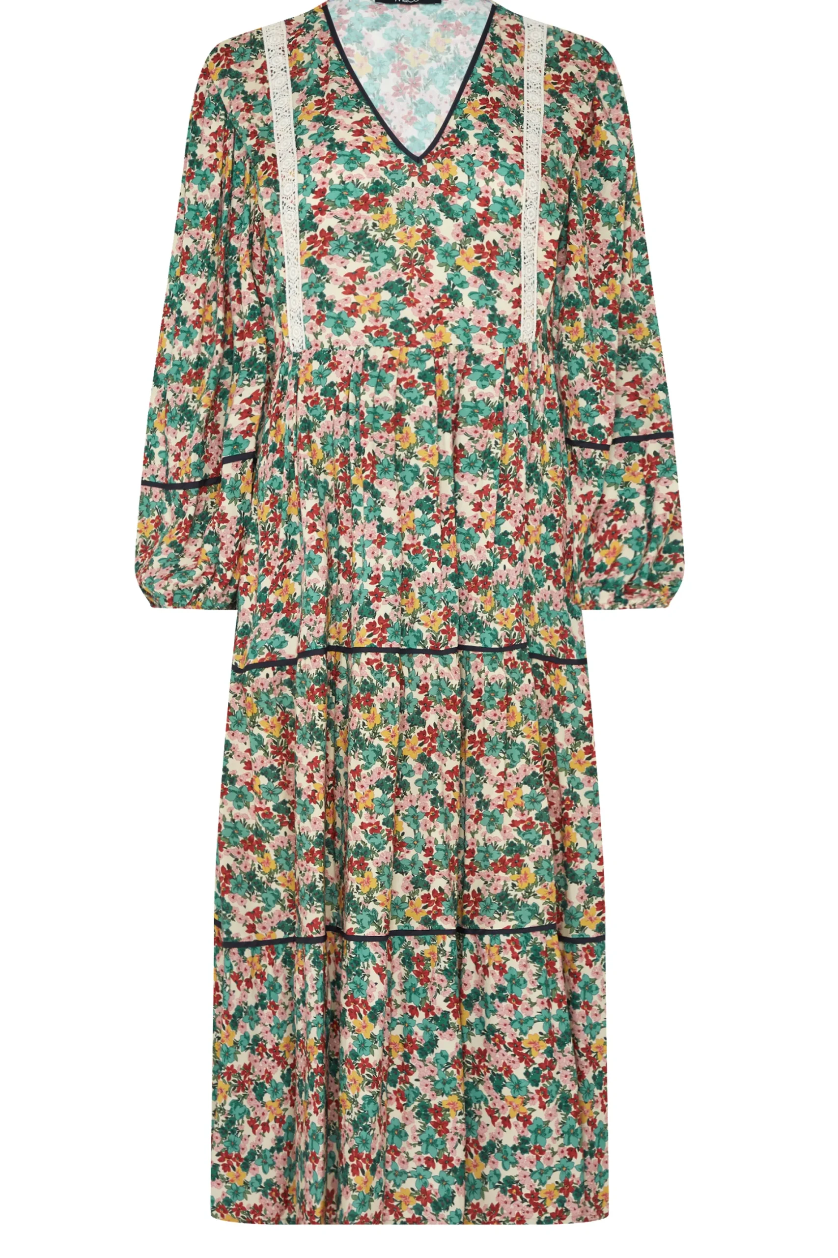 M&Co Womens Green Floral Print Crochet Trim Maxi Dress>Women Maxi Dresses