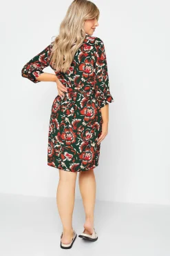 M&Co Womens Green Floral Print Tie Tunic Shirt Dress><noscript><img width=