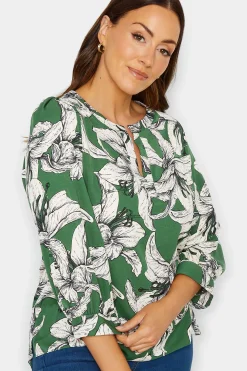 M&Co Womens Green Floral Print 3/4 Sleeve Blouse><noscript><img width=