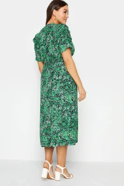 M&Co Womens Green Floral Print Shirred Waist Midi Dress><noscript><img width=