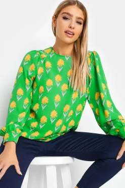 M&Co Womens Green Floral Print Long Sleeve Blouse>Women Shirts