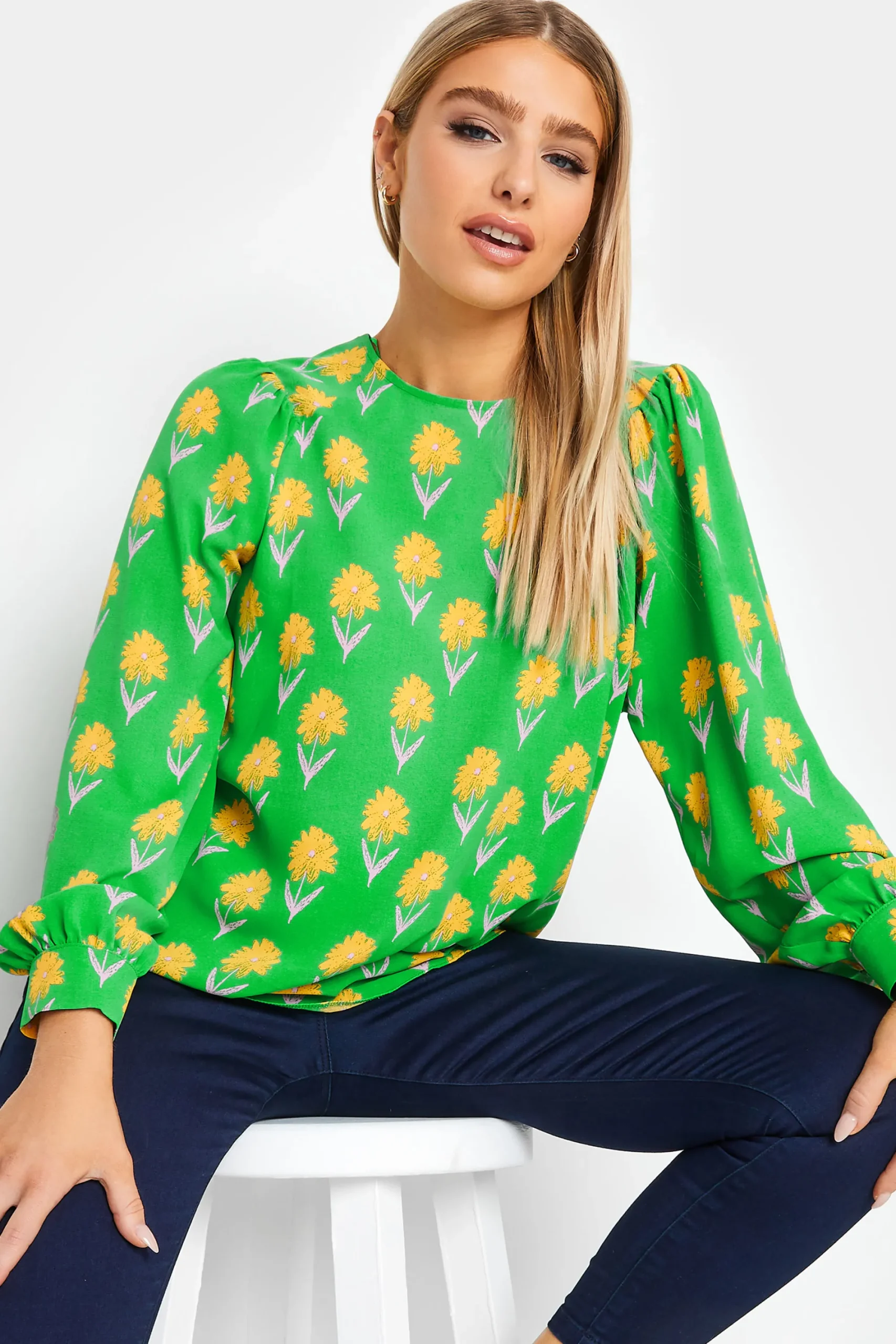 M&Co Womens Green Floral Print Long Sleeve Blouse>Women Shirts