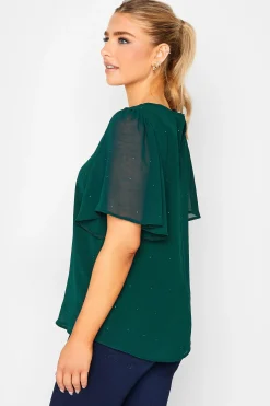 M&Co Womens Green Gem Detail Angel Sleeve Blouse><noscript><img width=