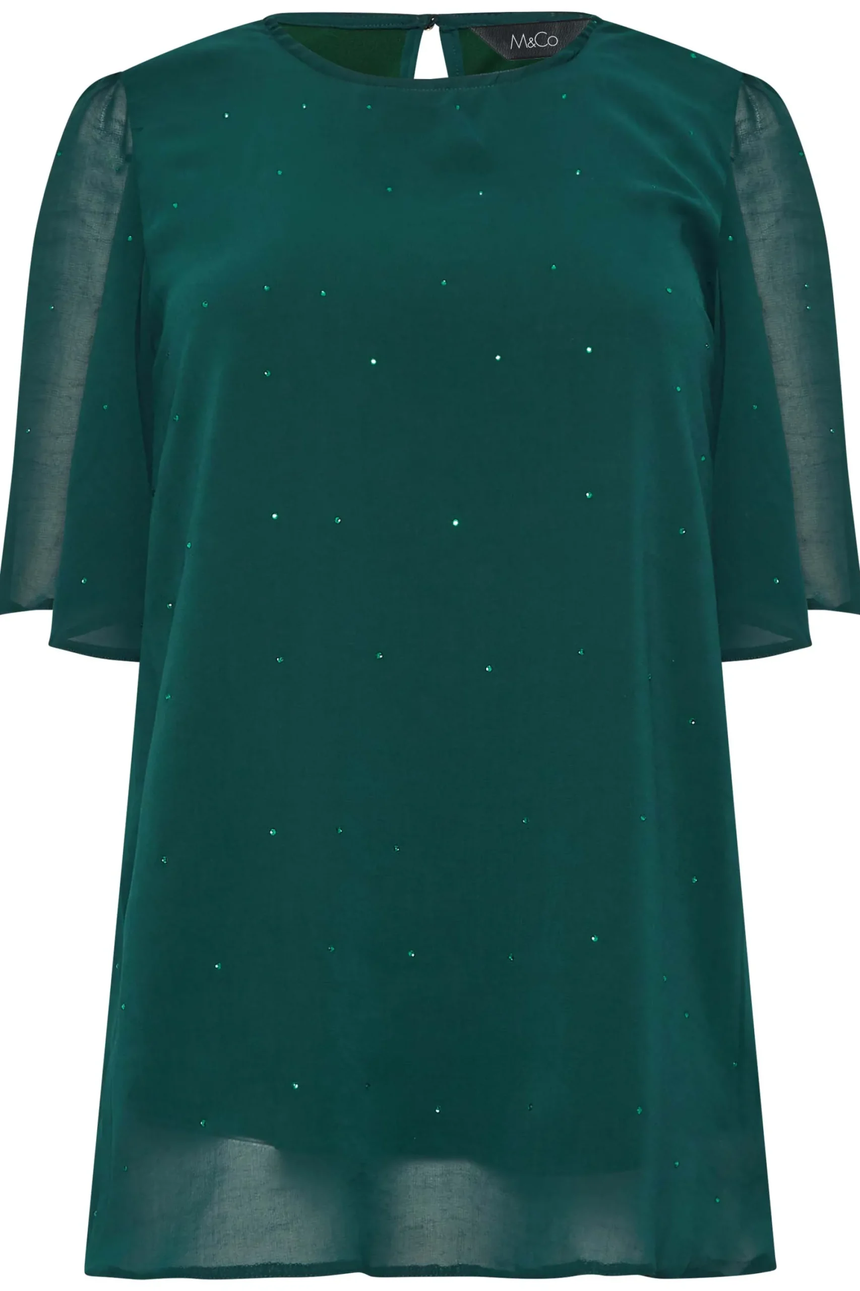 M&Co Womens Green Gem Detail Angel Sleeve Blouse>Women Blouses