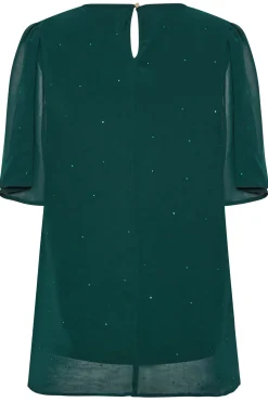 M&Co Womens Green Gem Detail Angel Sleeve Blouse><noscript><img width=