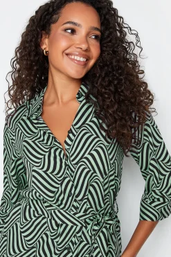 M&Co Womens Green Geometric Print Shirt Dress><noscript><img width=