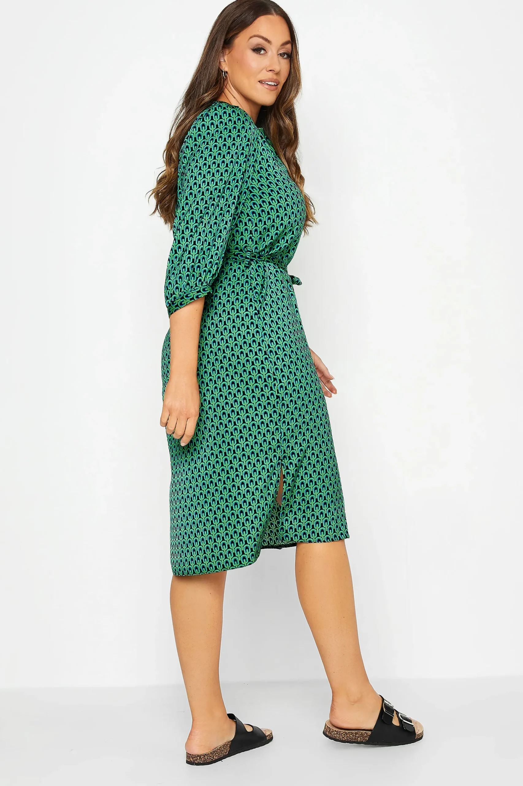 M&Co Womens Green Geometric Print Tunic Dress>Women Shirt Dresses