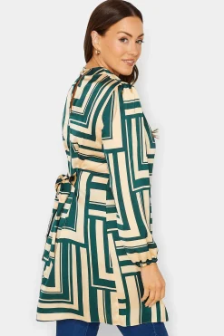 M&Co Womens Green Geometric Print High Neck Tunic Blouse><noscript><img width=