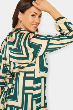 M&Co Womens Green Geometric Print High Neck Tunic Blouse><noscript><img width=
