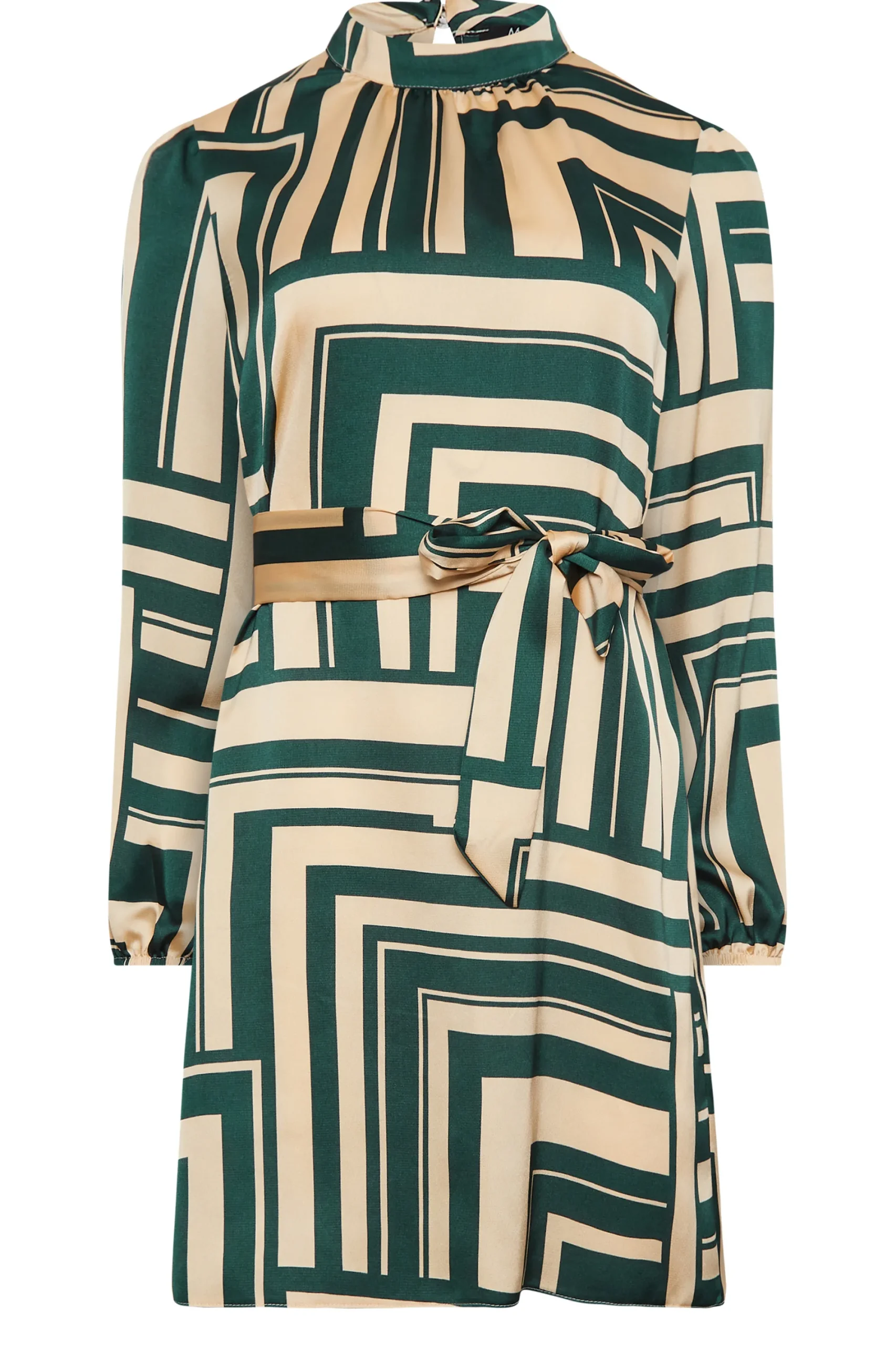 M&Co Womens Green Geometric Print High Neck Tunic Blouse>Women Shirts
