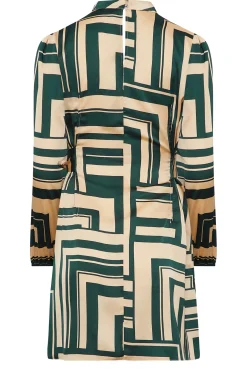 M&Co Womens Green Geometric Print High Neck Tunic Blouse><noscript><img width=