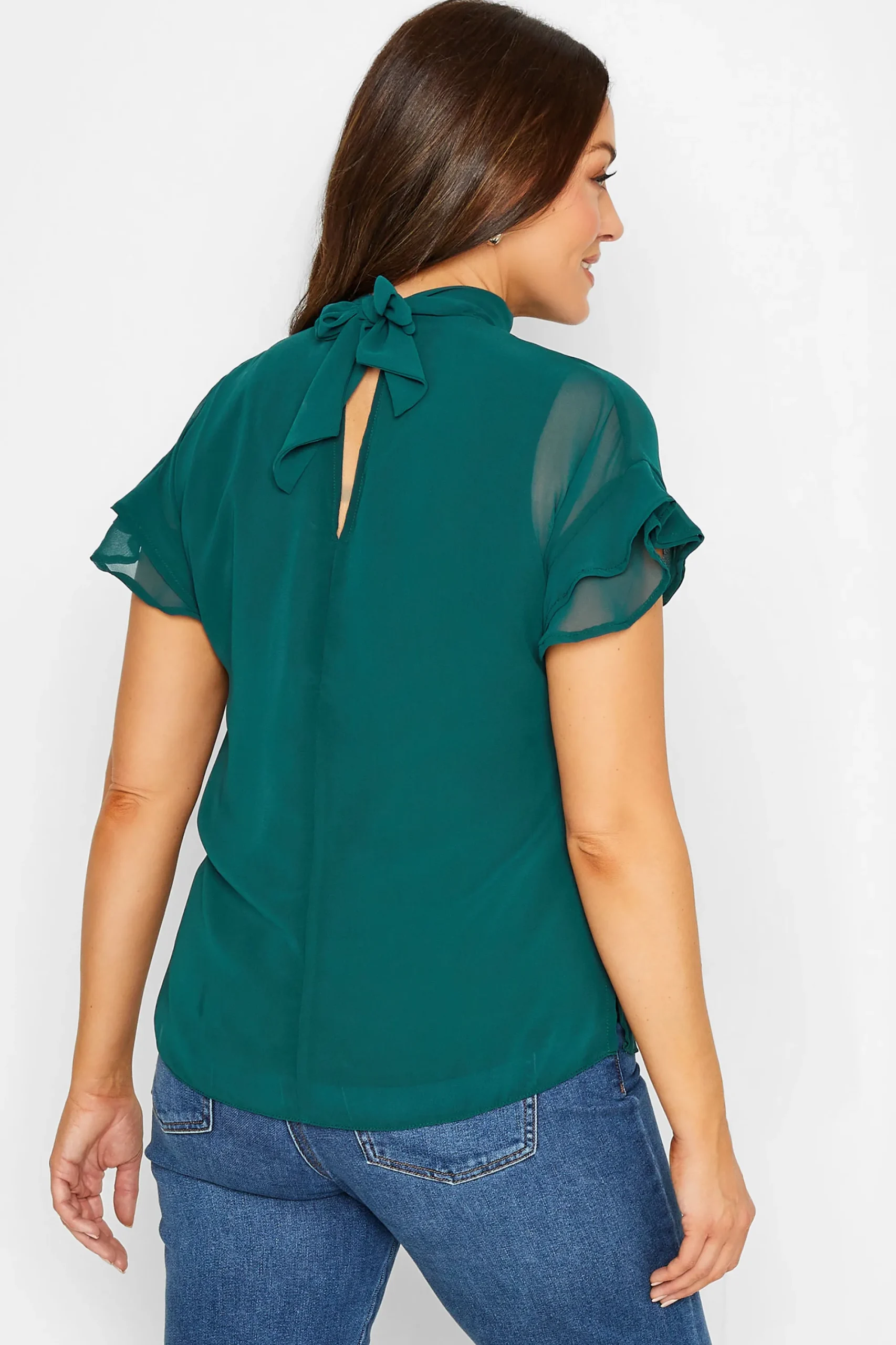M&Co Womens Green High Neck Frill Sleeve Blouse>Women Short Sleeve Tops