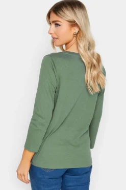 M&Co Womens Green Long Sleeve Cotton Blend Top><noscript><img width=