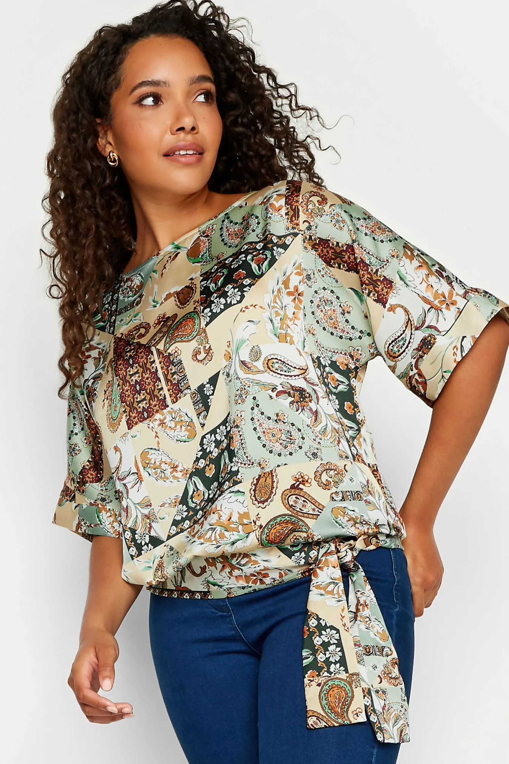 M&Co Womens Green Paisley Print Short Sleeve Blouse>Women Short Sleeve Tops