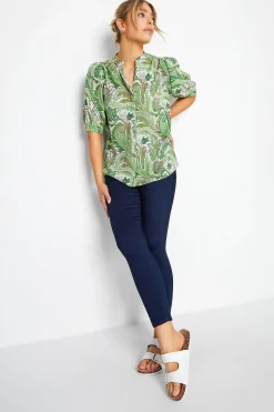 M&Co Womens Green Paisley Print Puff Sleeve Shirt>Women Short Sleeve Tops